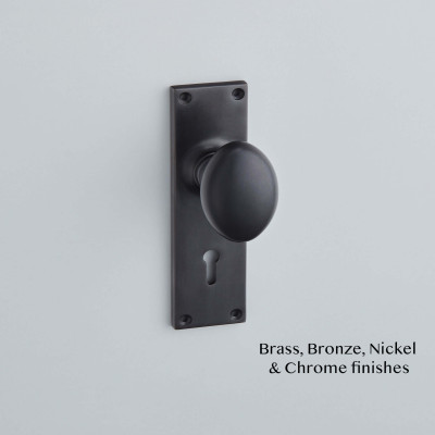 Oval Knob on a Lock Backplate Matt Black Bronze