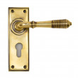 Aged Brass Reeded Lever Euro Lock Set