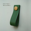 Apple Leather Forest Green Cupboard Pull - Brushed Brass