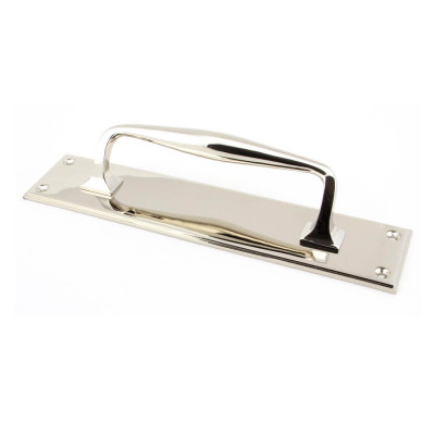 Polished Nickel Small Art Deco Pull Handle on Backplate
