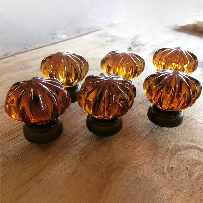 Handmade Glass Amber Flower Daisy Cupboard Knob