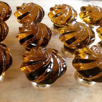 Handmade Glass Amber Whirl Cupboard Knob