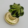 Peridot Whirl Glass Door Knobs on Brass Rose
